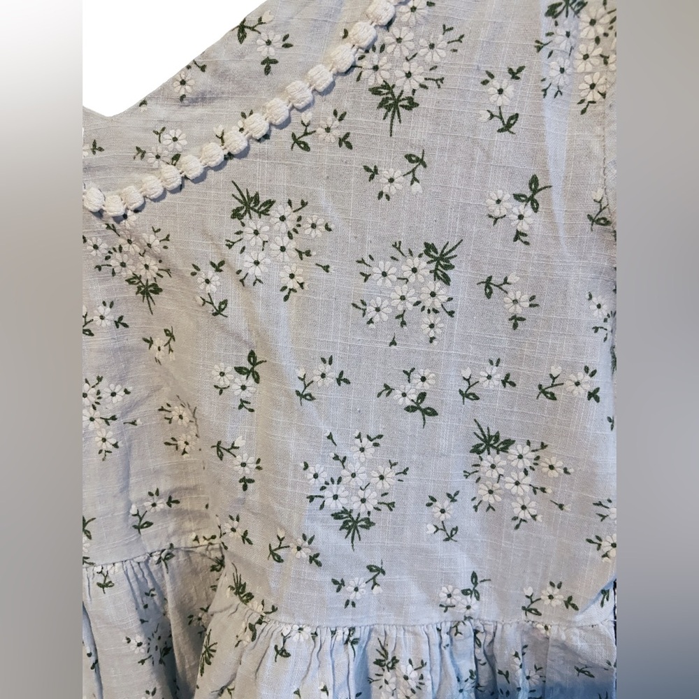 Floral Ruffle Sleeve Linen Top - Picture 5 of 5